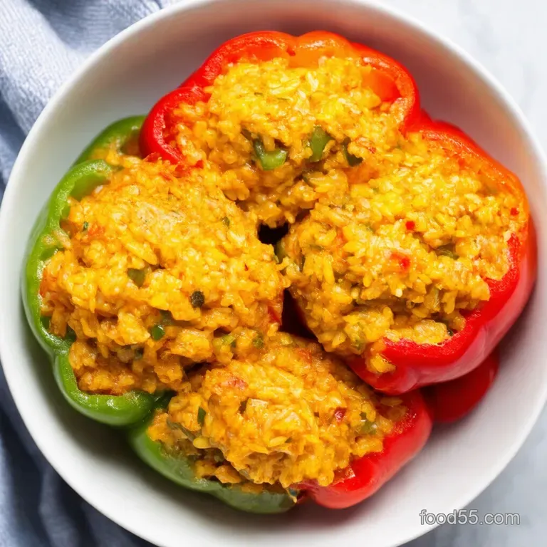 Rainbow Stuffed Peppers with Herbed Rice and Toasted Pine Nuts