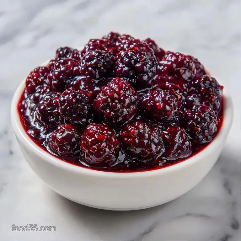 Glossy, dark purple preserves spread over golden toasted brioche, served on a white ceramic plate with fresh mint.