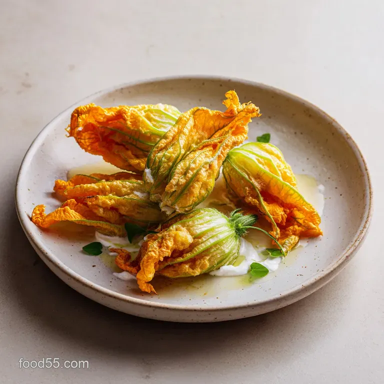 Summer Squash Blossoms: Crisp Ricotta Filling presentation