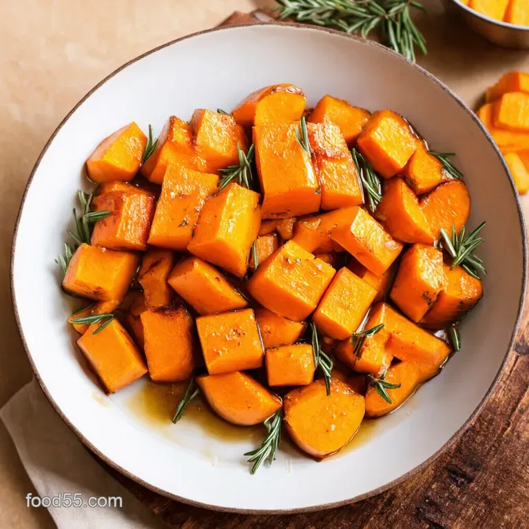 Roasted Butternut Squash with Rosemary Pecans and Maplehoney Glaze presentation
