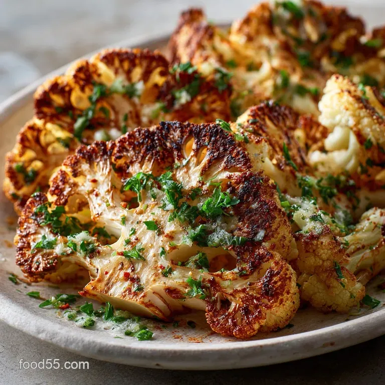 Roasted Cauliflower Steaks Smoked Paprika Roast with Zesty Lemonherb Sauce presentation