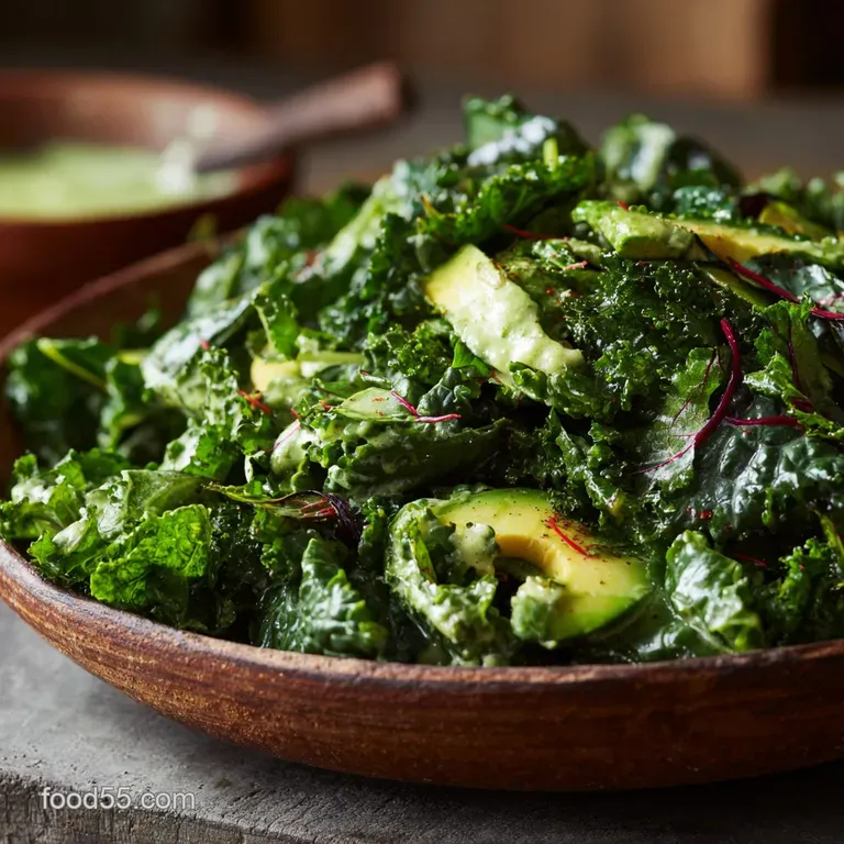 Roasted Kale Salad with Avocado Cream Dressing: the Ultimate Warm Zingy Side presentation