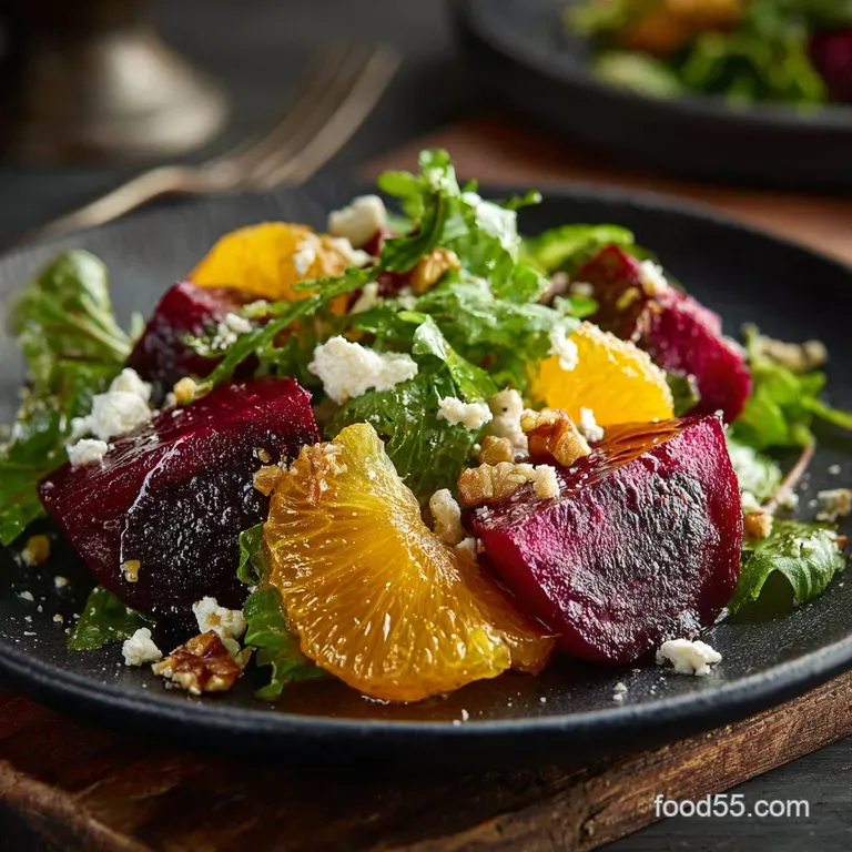 The Bright Bold Roasted Beet and Orange Salad presentation