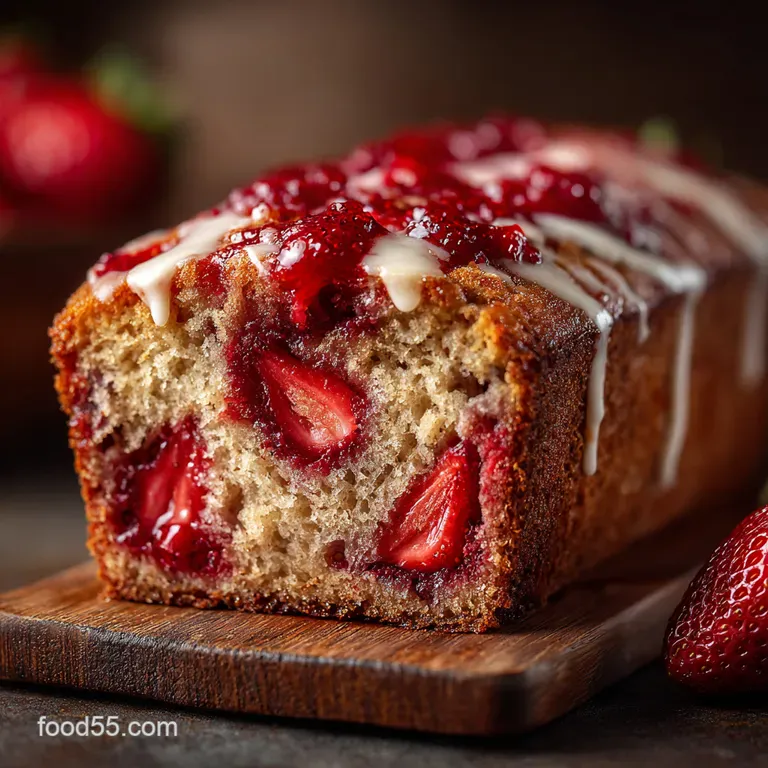 Roasted Strawberry Banana Bread Jammy Strawberry Swirl Quick Bread presentation