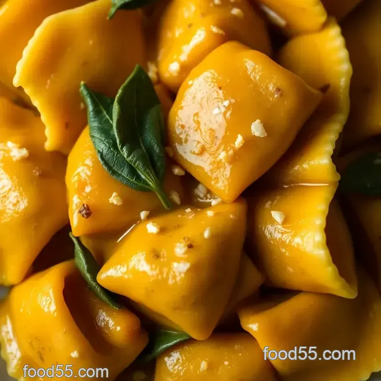 Sage Brown Butter Sauce for Butternut Squash Ravioli presentation