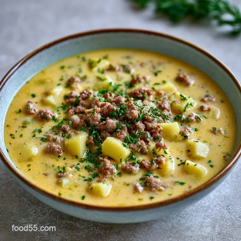 A ceramic white bowl of creamy soup topped with sliced green onions and crusty toasted sourdough bread on the side.