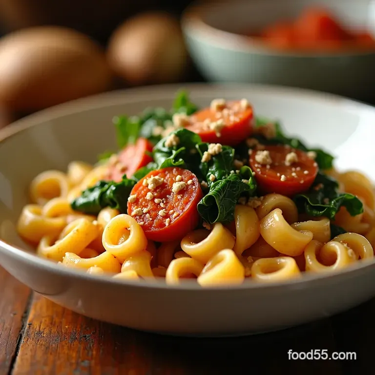Tuscan Treasure Speedy Orecchiette with Spicy Chicken Sausage and Wilted Escarole presentation