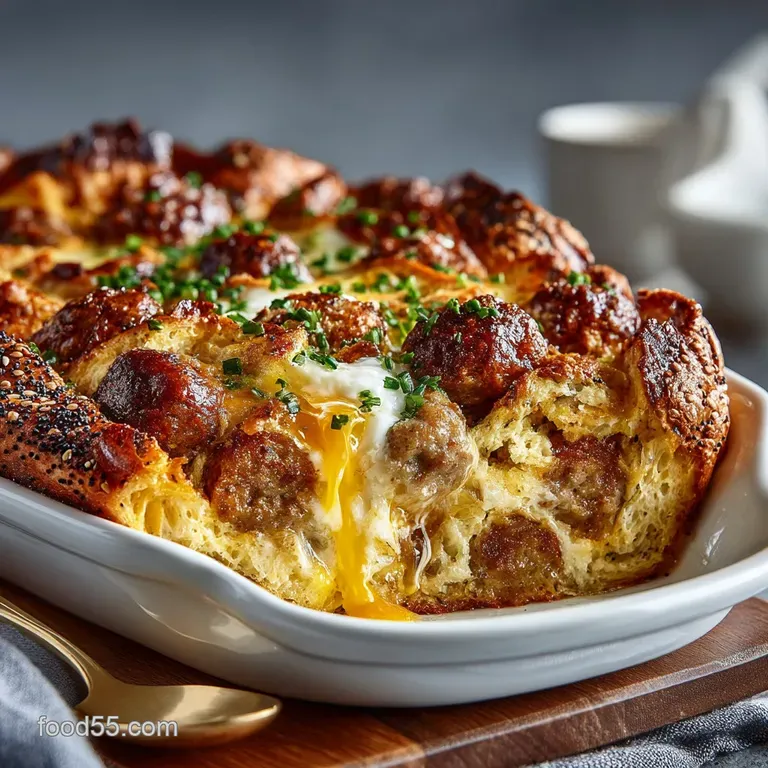 Breakfast Casserole: Sausage Everything Bagel Fluffy Strata