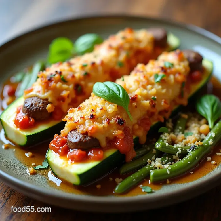 Sausage Herb Stuffed Zucchini Boats with a Parmesan Crust