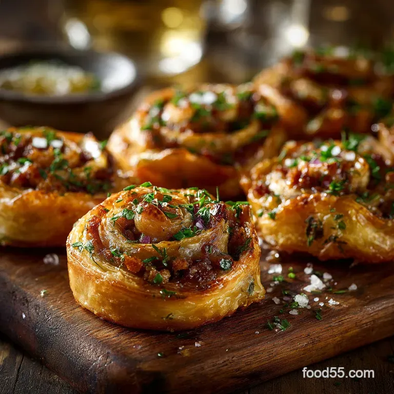 Party Appetizer the Golden Spiral Sausage and Onion Pinwheels presentation