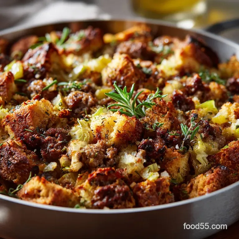 Sausage Stuffing: Proper Pub-Style Sage and Apple Dressing Recipe presentation