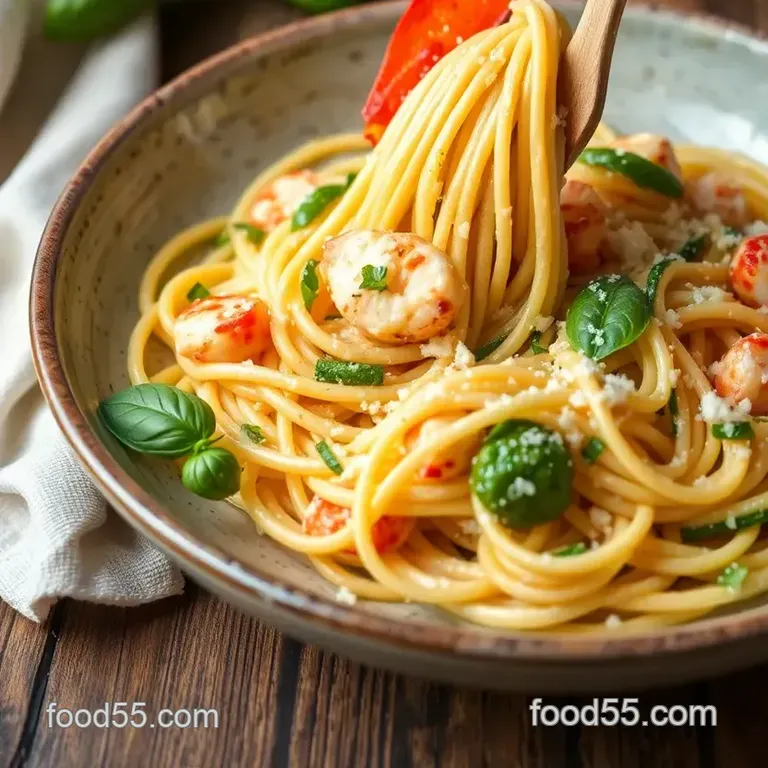 Sautéed Langostino Zucchini Pasta Delight presentation