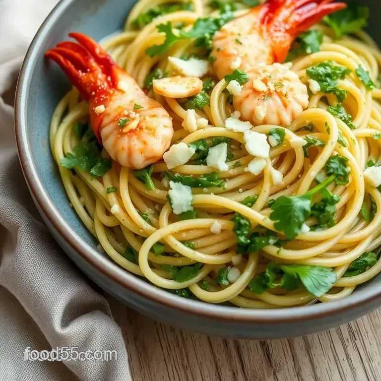 Sautéed Langoustine Pasta with Fresh Pesto presentation