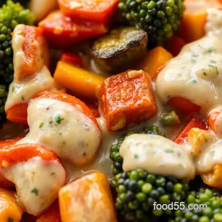 Delicious Sautéed Veggies with Creamy Julian Sauce presentation
