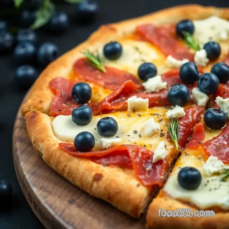 Savory Blueberry Pizza with Prosciutto and Gorgonzola presentation