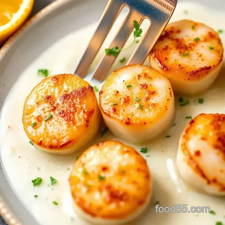 Sear Scallops with Citrus Herb Foam Delight presentation