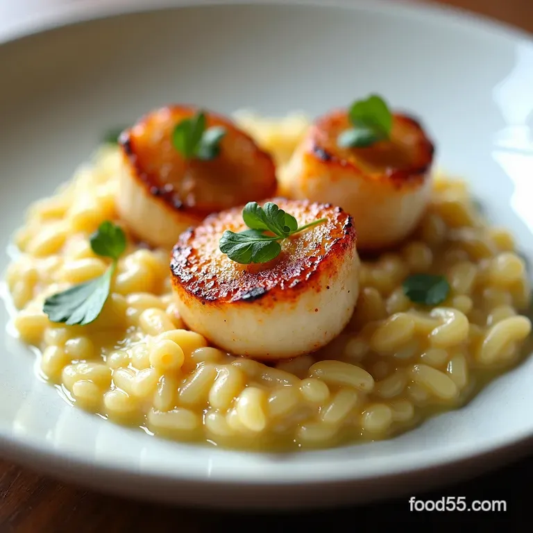 Seared Scallops over Creamy Parmesan Risotto