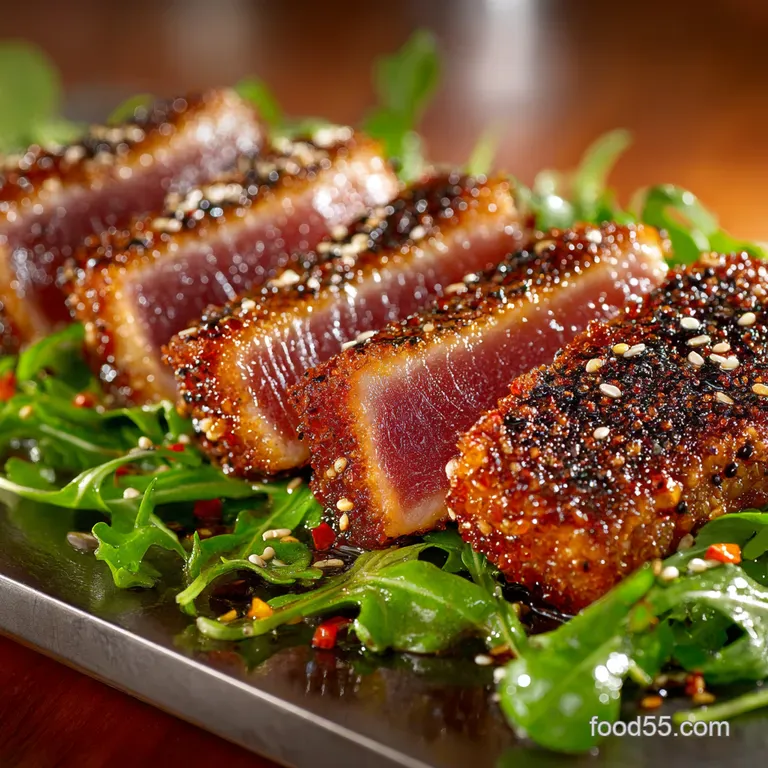 SesameCrusted Tuna Steak on Peppery Arugula