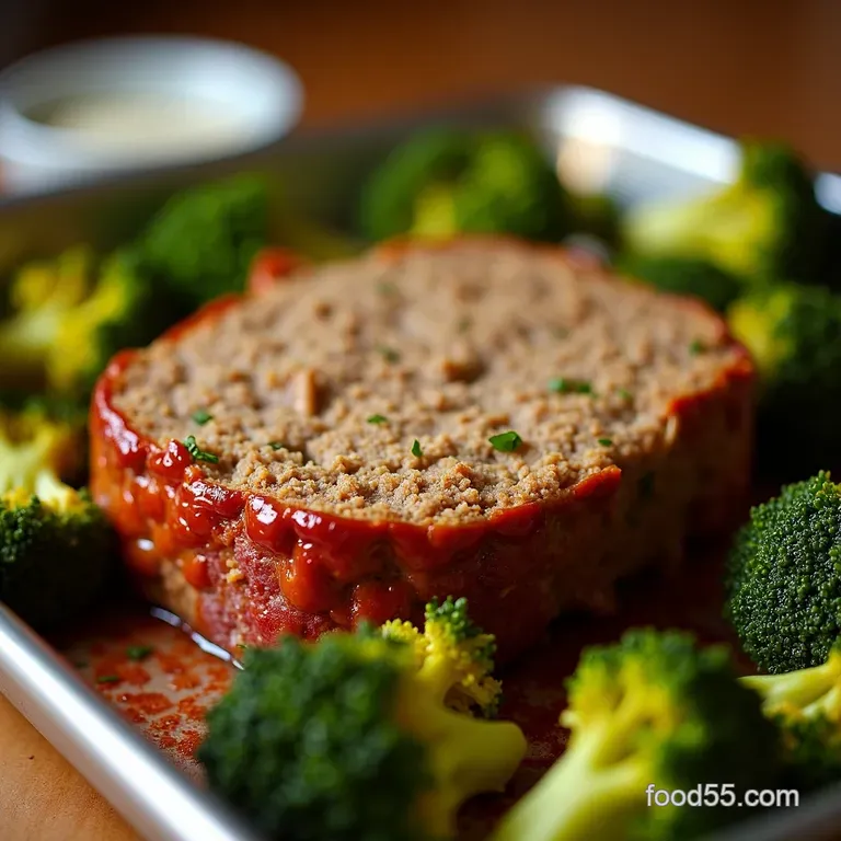 Sheetpan Turkey Meatloaf with Roasted Broccoli presentation