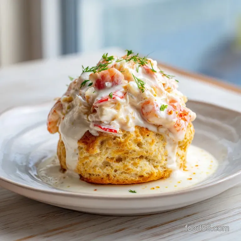 Two golden toasted seafood melts served on a white ceramic platter with a side of fresh parsley and lemon wedges.