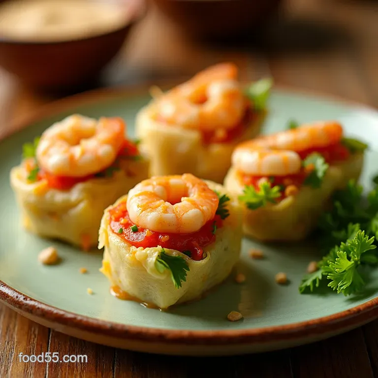 Shrimp Summer Rolls with Creamy Peanuthoisin Dipping Sauce presentation