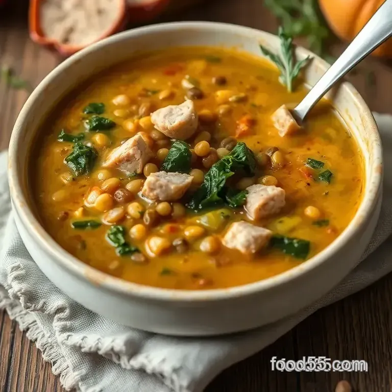 Hearty Simmered Turkey Soup with Lentils & Kale presentation