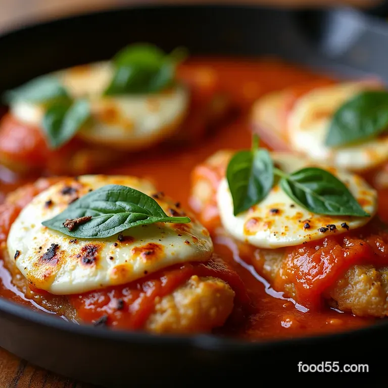Skillet Caprese Chicken Tomatoes Fresh Mozzarella Basil presentation