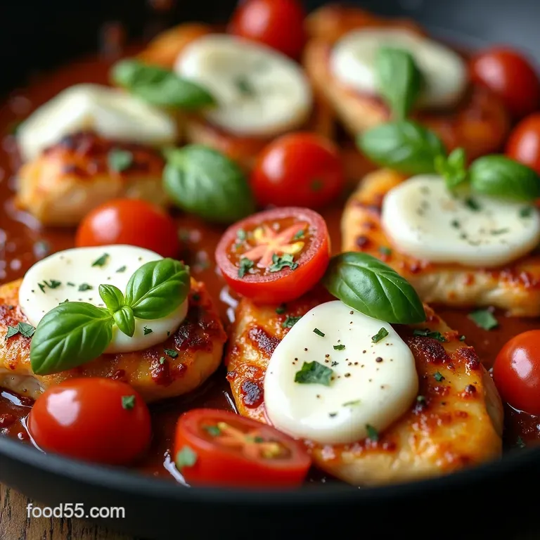 Skillet Caprese Chicken Tomatoes Fresh Mozzarella Basil