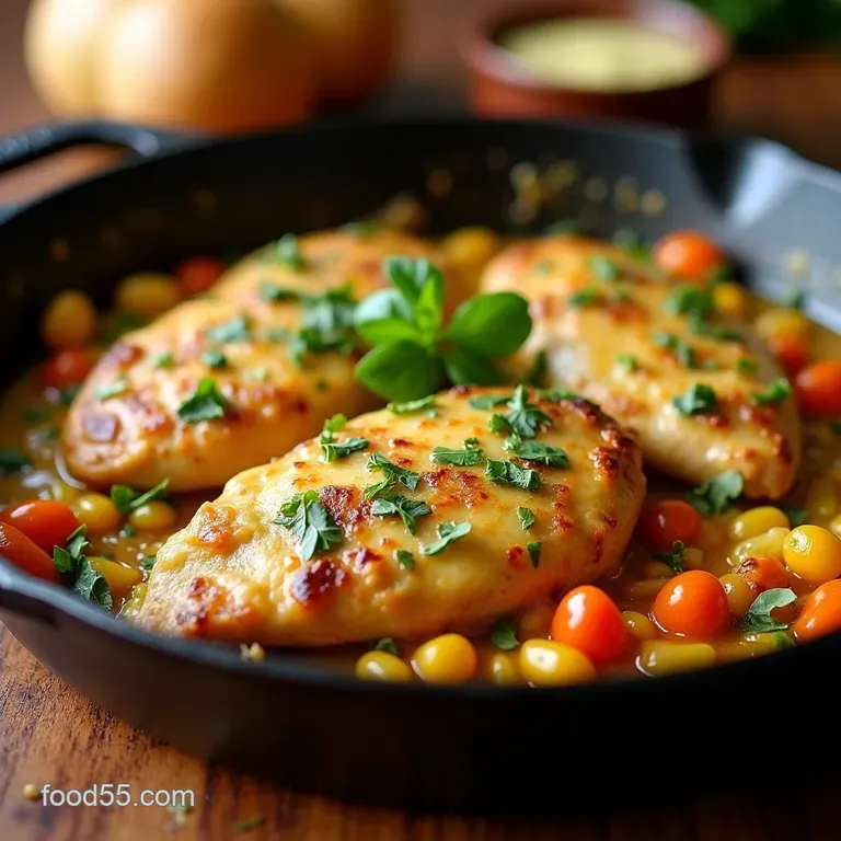 Skillet Cheesy Chicken Veggie Rice Onepan Comfort presentation