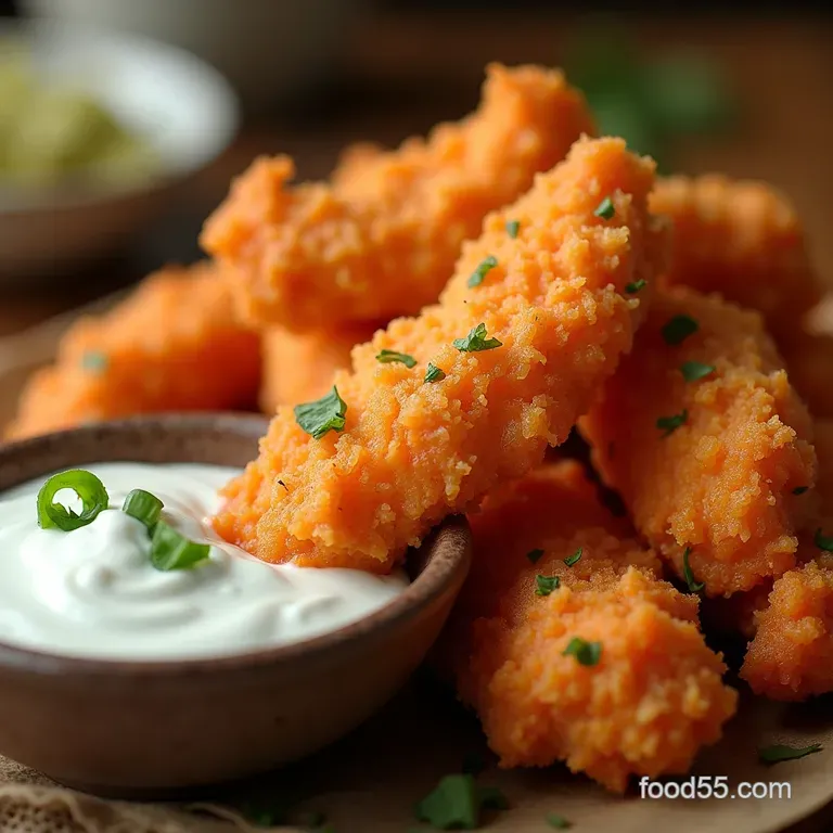Air Fryer or Baked Unfried Buffalo Chicken Strips presentation