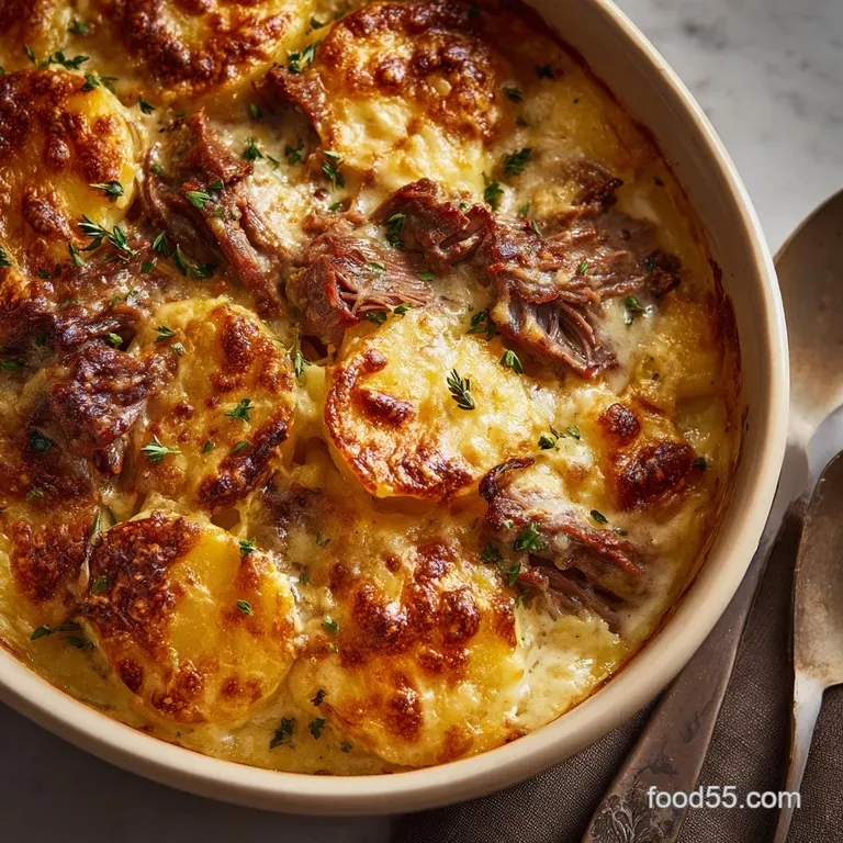 Slow Cooker Beef and Potatoes Au Gratin: Ultimate Cheesy Sunday Dinner presentation