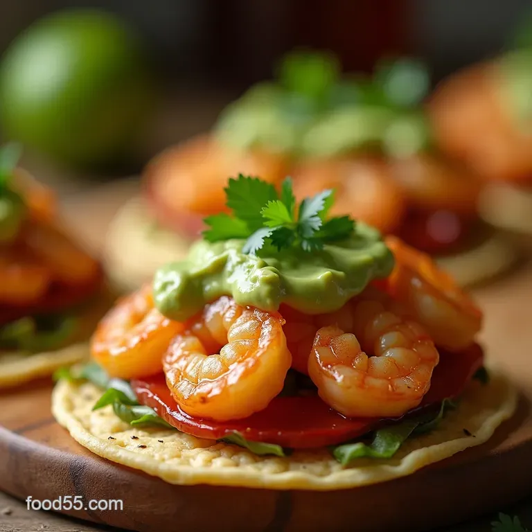 Smoky Limekissed Shrimp Tostadas with Zesty Avocado Crema presentation