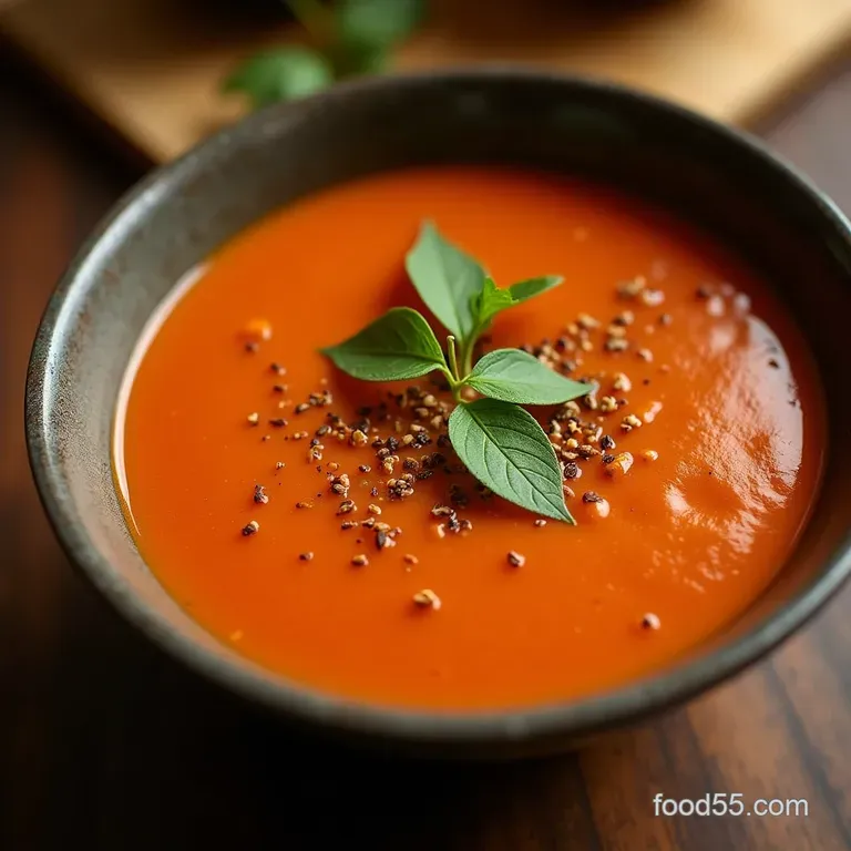 Velvety Sunkissed Roasted Red Pepper Smoked Paprika Soup presentation