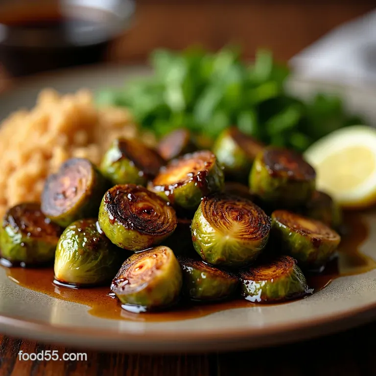 Smokygrilled Brussels Sprouts with Sticky Balsamic Glaze presentation