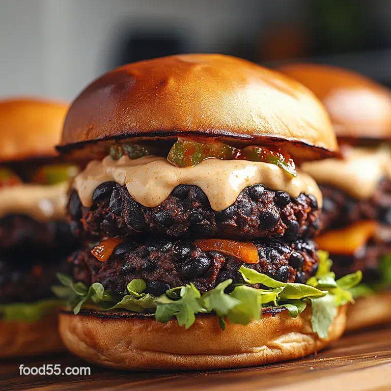 Smokyspicy Black Bean Burgers with Chipotle Lime Mayonnaise presentation