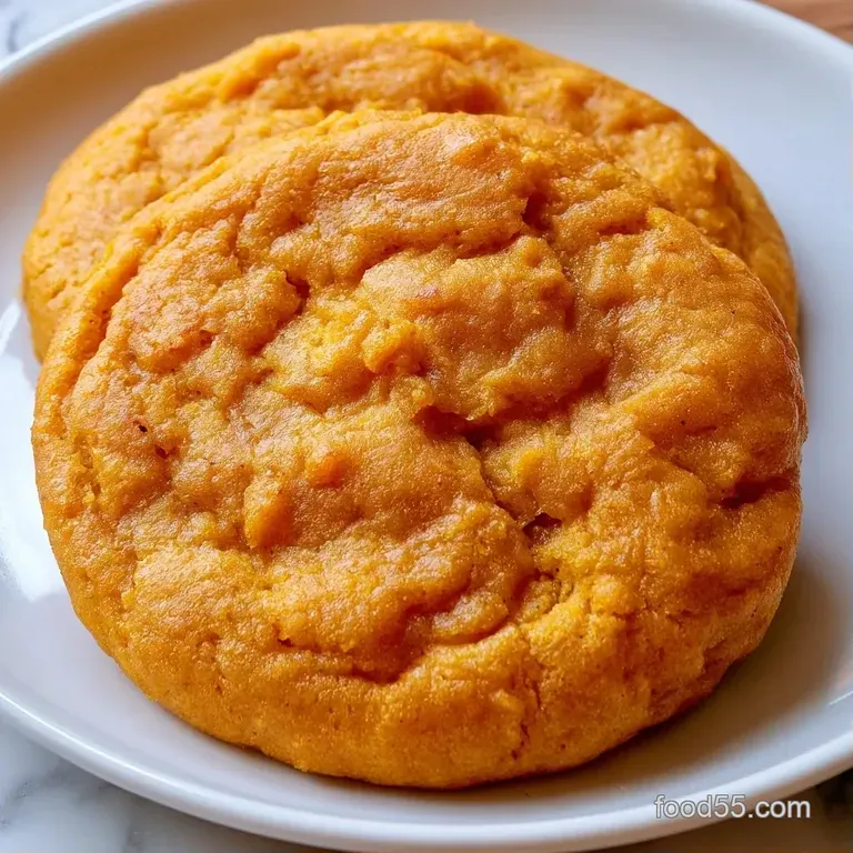 Warm orange cookies arranged on a white ceramic plate beside a linen napkin and a glass of creamy milk.
