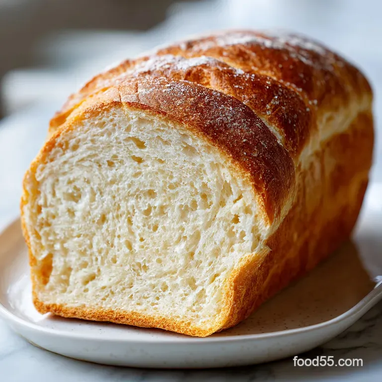 Slices of soft sourdough sandwich bread, stacked invitingly, displaying its creamy interior and hearty, rustic crust.