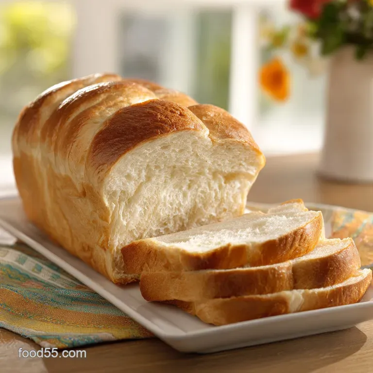 Thick slices of soft honey bread stacked on a white ceramic plate, drizzled with golden honey and fresh mint.