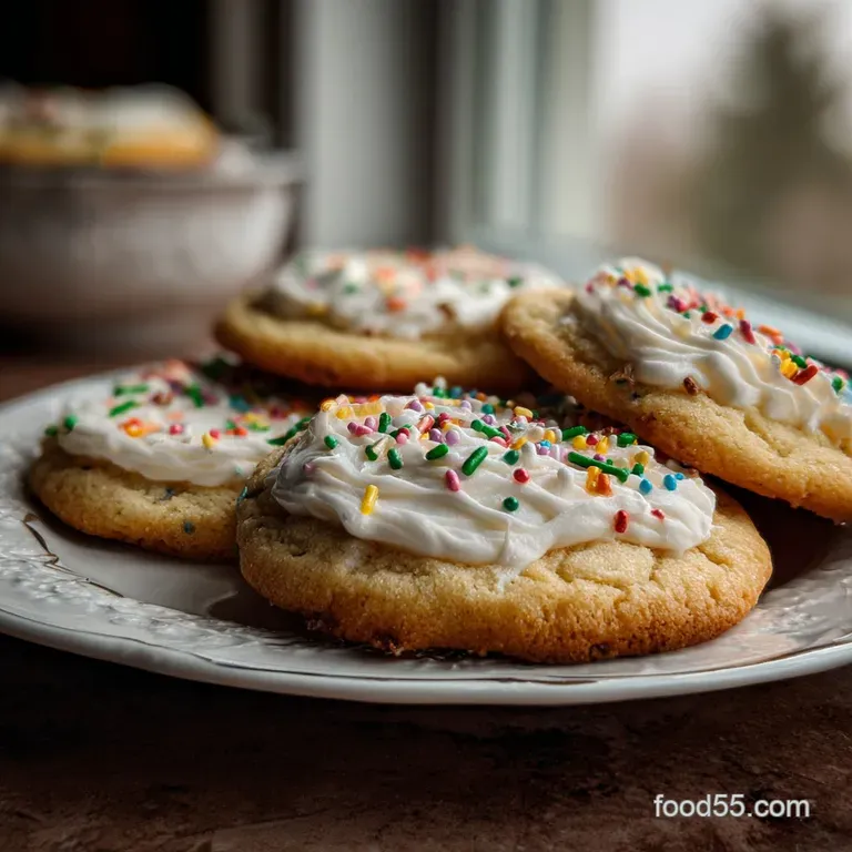 Delicate sour cream sugar cookies stacked on a vintage plate, tempting with their slight browning and sugary shimmer.