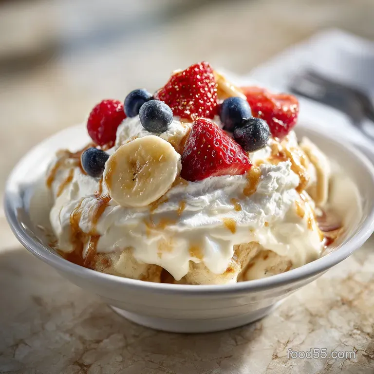 A single serving of layered banana pudding, rich custard, ripe banana slices, and delicate wafer crumbs.