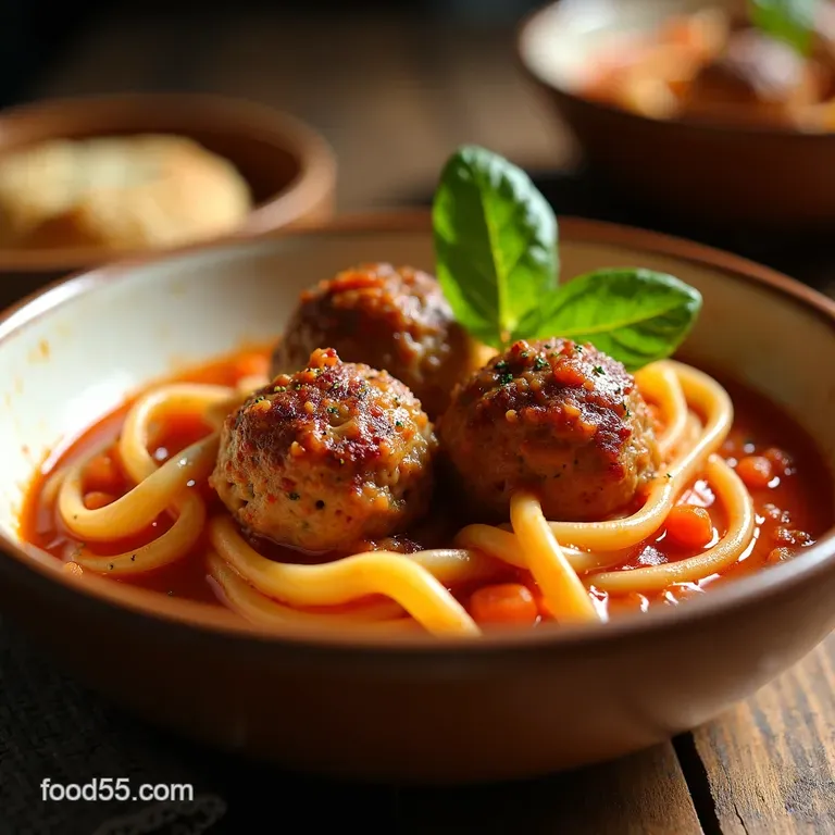 Spaghetti Meatball Soup Cozy Italianamerican Pasta Soup presentation