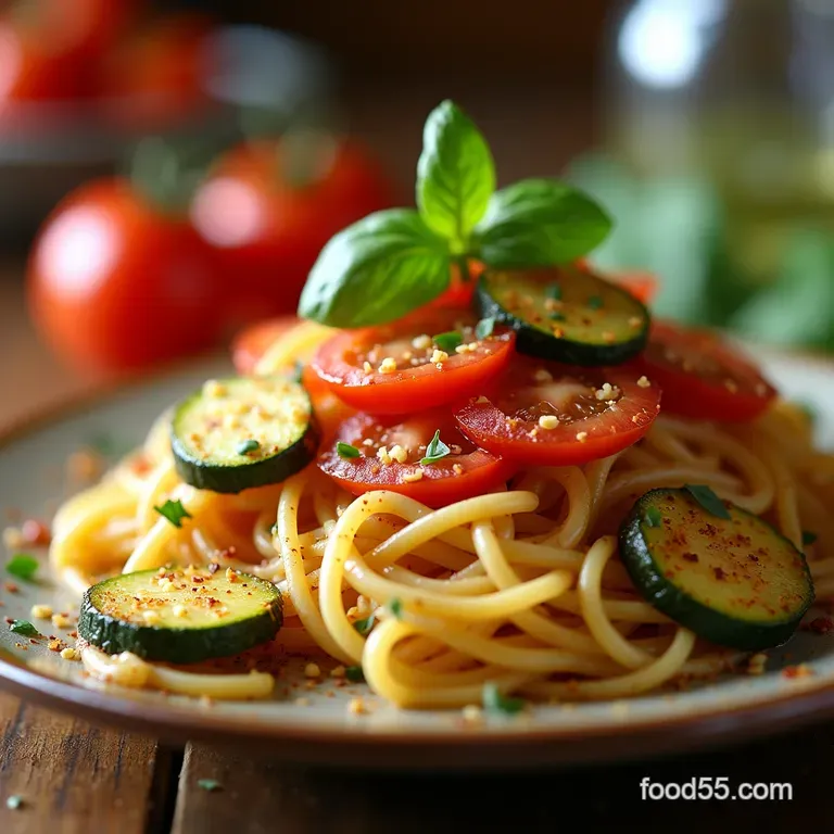 Speedy Summer Angel Hair with Burst Cherry Tomatoes and Basil presentation