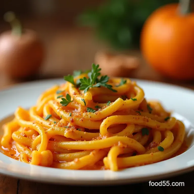 The Autumn Ember Creamy Spicy Butternut Squash Pasta presentation