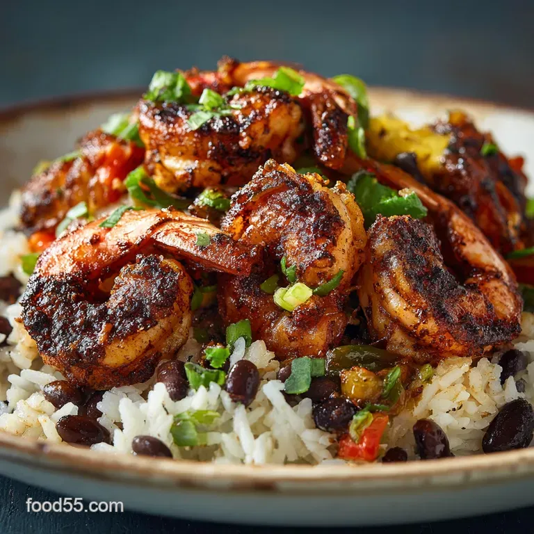 Spicy Jerk Shrimp with Rice and Black Beans and Creamy Coconut Rice