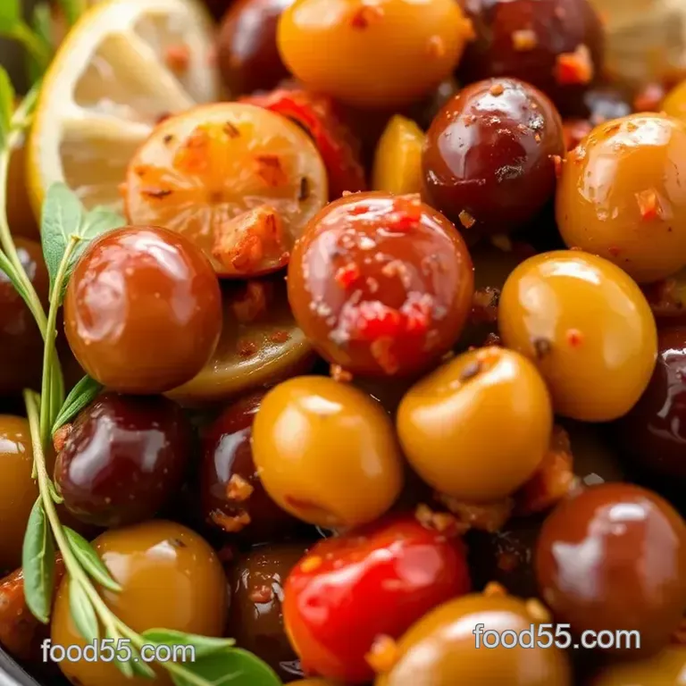 Spicy Marinated Olives with Aleppo Pepper presentation