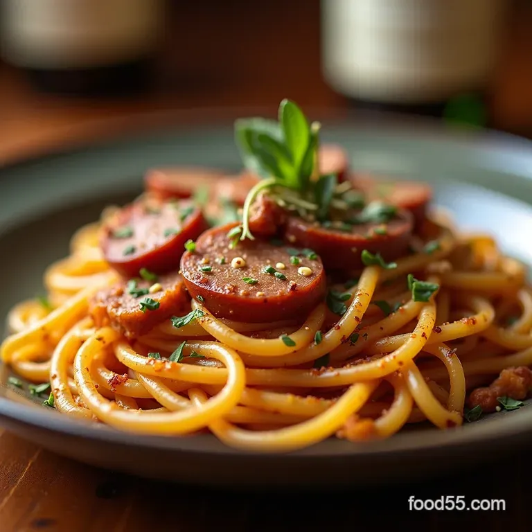 The Ploughmans Kick Spicy Whole Wheat Linguine with Fennel Sausage Browned Butter Sage presentation