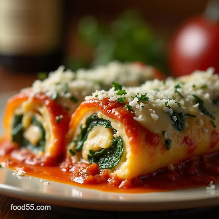 Better Than Nonnas Chicken Rollatini with Creamy Spinach Parmigiana Topping presentation