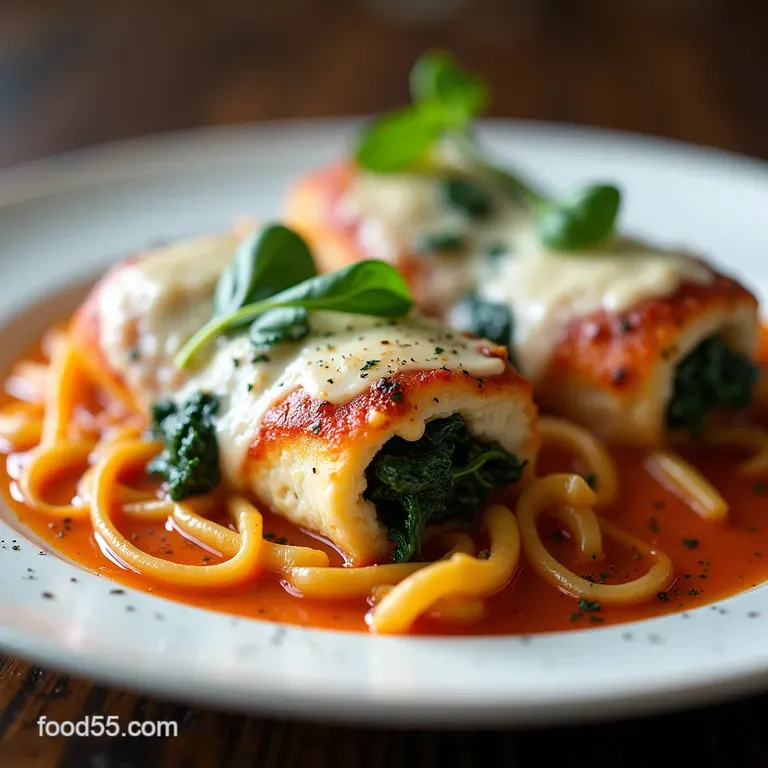 Better Than Nonnas Chicken Rollatini with Creamy Spinach Parmigiana Topping