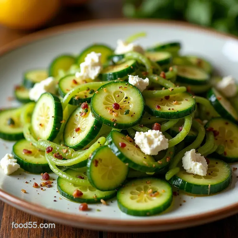 Spiralized Greek Cucumber Salad with Lemon Herbs Feta presentation