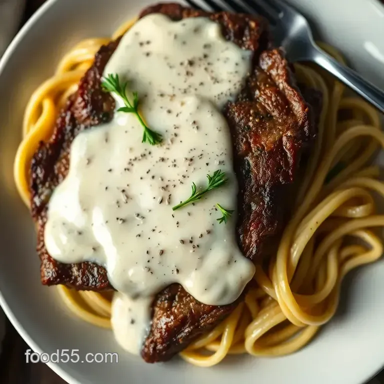 Steak with Creamy Alfredo Sauce: A Comforting Delight presentation